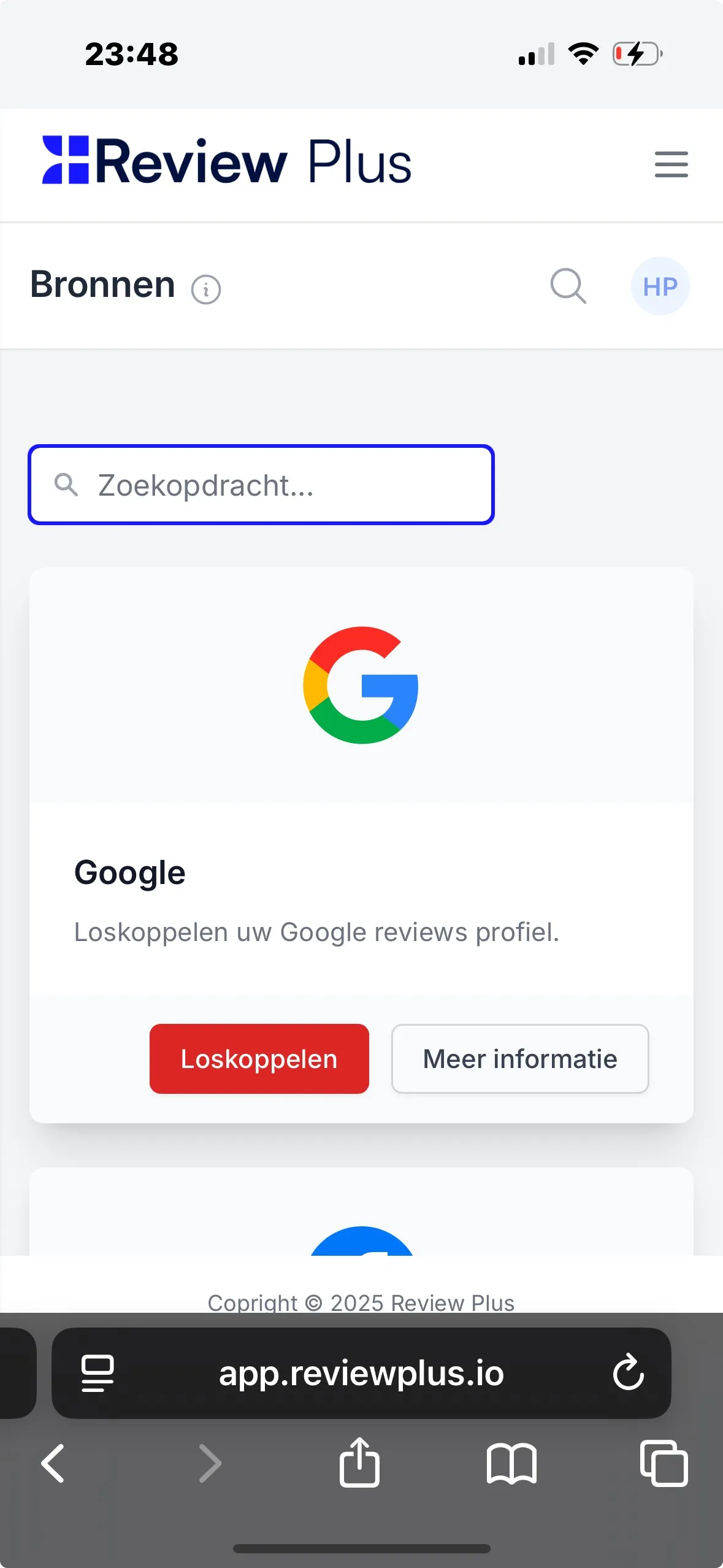 Review Plus-app: reviewbronnen koppelen, zoals Google